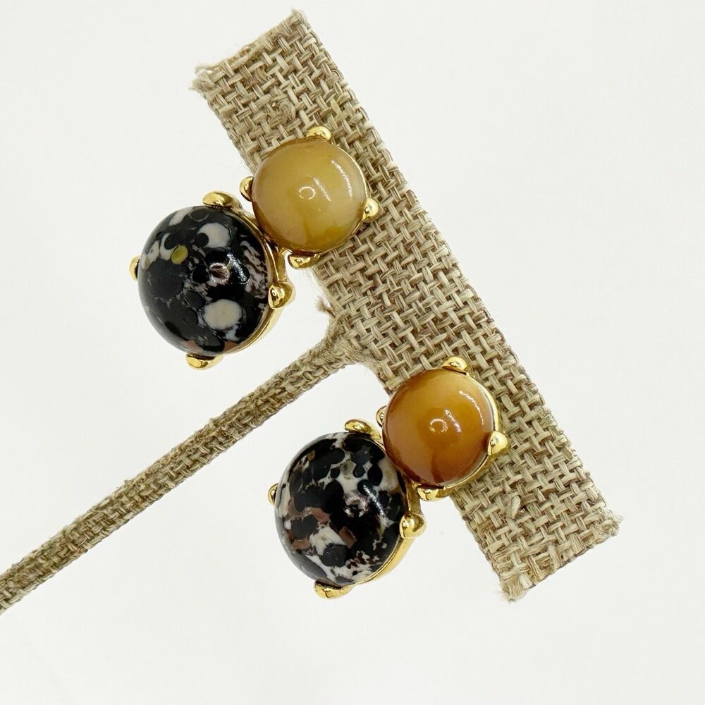 Vintage MONET Earrings Faux Stone Cabochon Gold Tone Dangle Statement Pierced - Picture 4 of 9